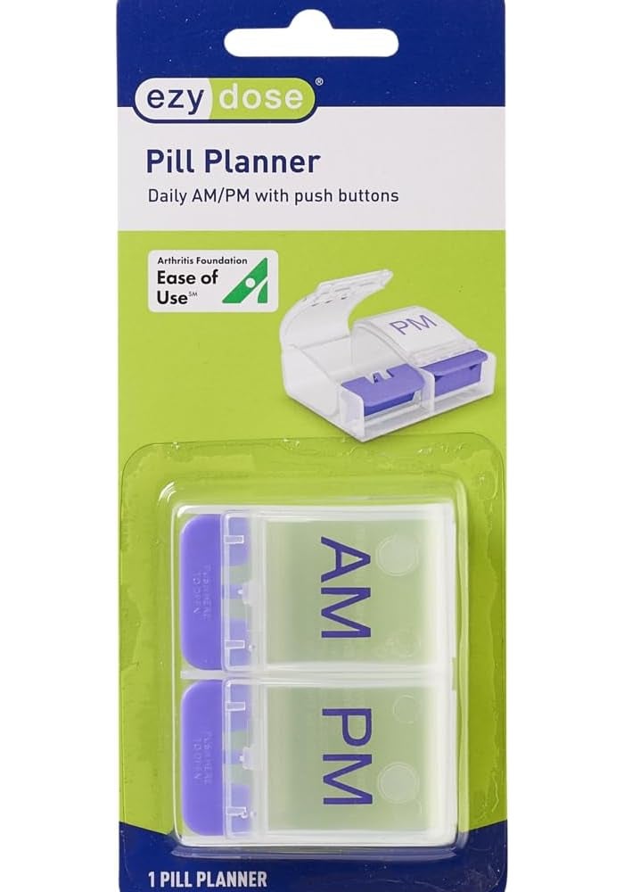 EZY DOSE Push Button Pill Organizer Box - Daily AM PM Large Compartments, Arthritis Friendly, Pack of 2 - Image 5