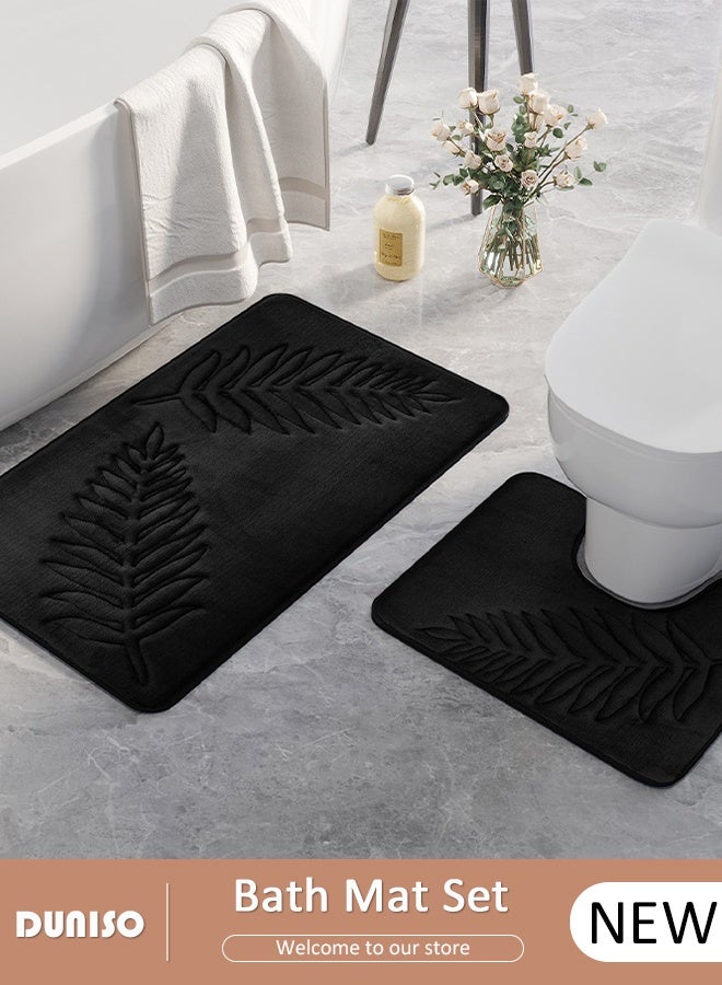DUNISO 2 Pieces Bathroom Rugs Mat Super Soft Water Absorbent Microfiber Non-Slip Quick Drying Bath Tub Mat Toilet Rugs Perfect Bathroom Mats for Bathroom Tub and Shower  - Image 1