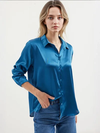 BIG DART BDART Satin Long Sleeve Button Up Shirt