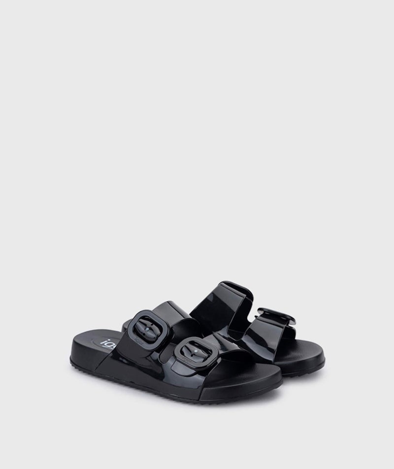 Igor Haban Brillo Double-Striped Black Slippers  - Image 1