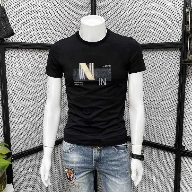Men's Short-sleeved High-end Fashion Brand Summer Casual Letter T-shirt 2022 New Fashion Slim-fit All-match T-shirt - Image 2