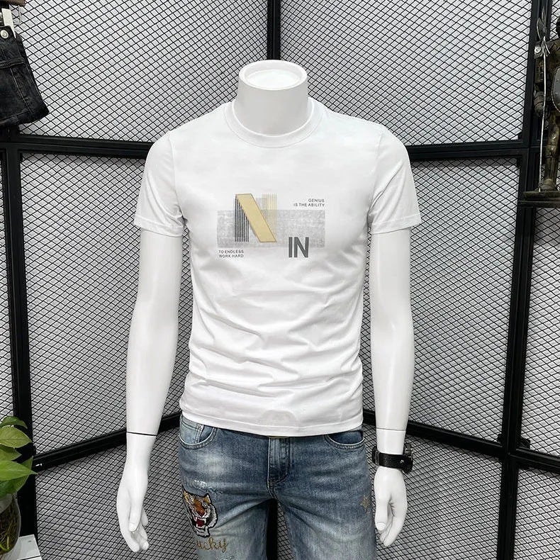 Men's Short-sleeved High-end Fashion Brand Summer Casual Letter T-shirt 2022 New Fashion Slim-fit All-match T-shirt - Image 4
