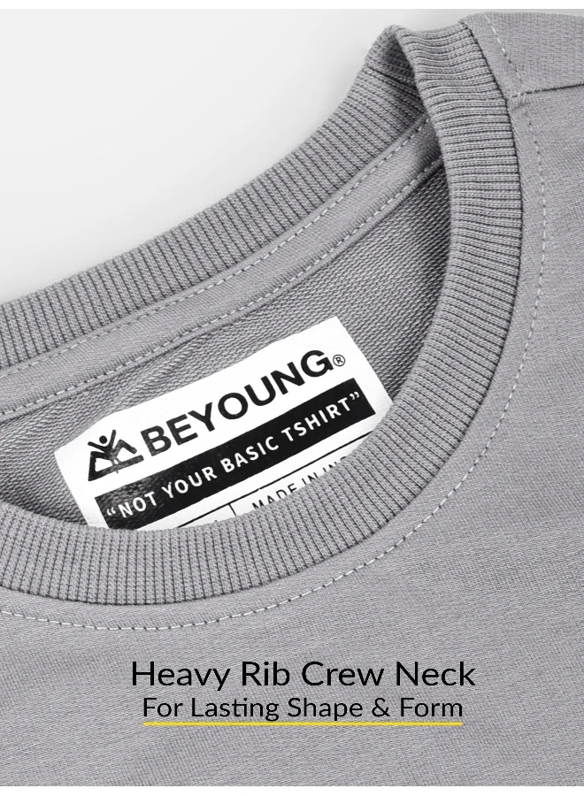 بيونغ تيشيرت رجالي فضفاض بلون رمادي فاتح سادة