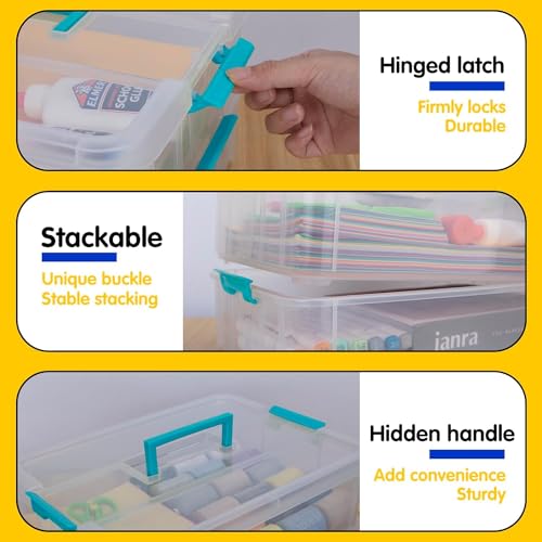 RECLUSE 2 Layer Stack & Carry Adjustable Storage Box With Carry Handle, Transparent Stackable Storage Bin with Handle Lid Locking Storage Container for School and Office Supplies (MultiColor) - Image 4