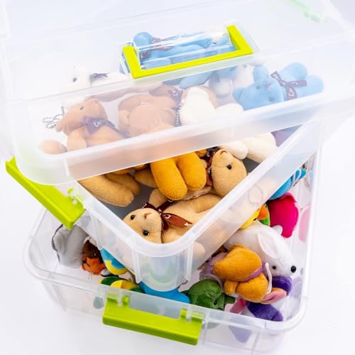 RECLUSE 2 Layer Stack & Carry Adjustable Storage Box With Carry Handle, Transparent Stackable Storage Bin with Handle Lid Locking Storage Container for School and Office Supplies (MultiColor) - Image 5
