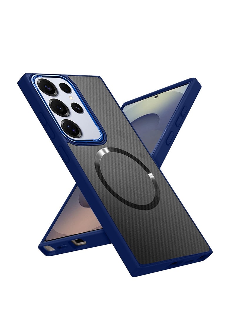 Techie Samsung Galaxy S25 Ultra 2025 Carbon Fiber Design with MagSafe Magnetic Back Cover Case  - Blue  - Image 1