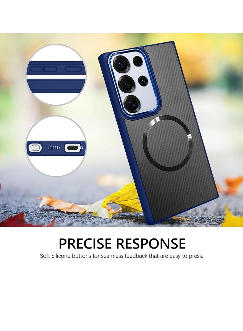 Techie Samsung Galaxy S25 Ultra 2025 Carbon Fiber Design with MagSafe Magnetic Back Cover Case  - Blue  - Image 2