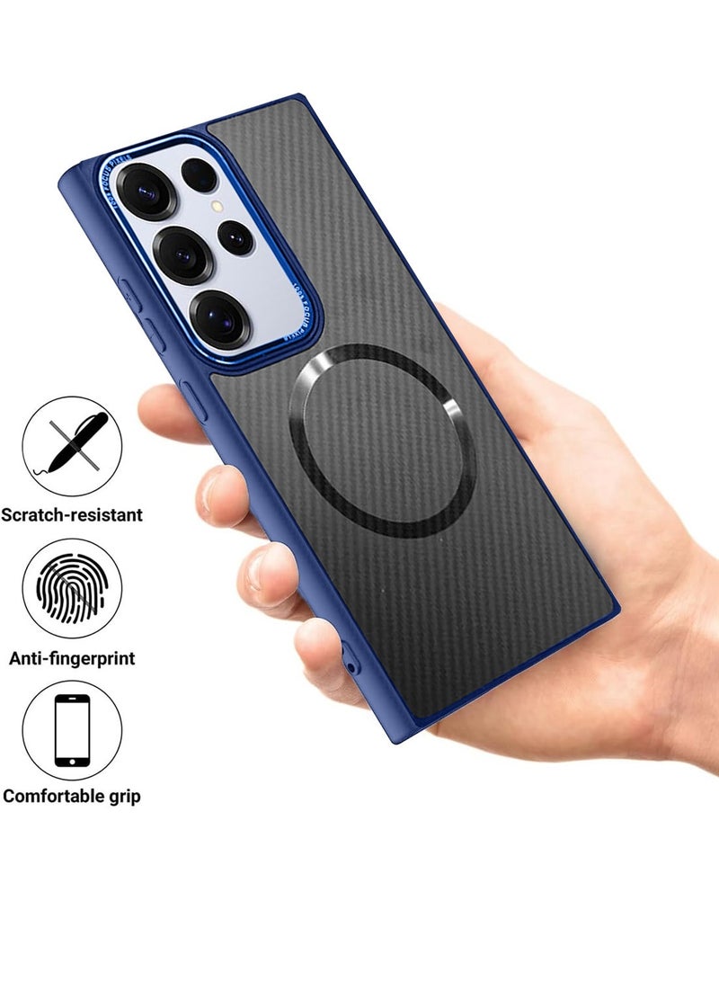 Techie Samsung Galaxy S25 Ultra 2025 Carbon Fiber Design with MagSafe Magnetic Back Cover Case  - Blue  - Image 4