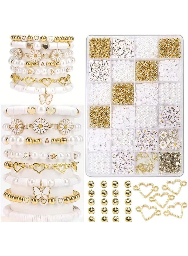 Hugifts 1400PCS DIY Beads Kit for Jewelry Making - 24 Grids for Bracelet Necklace Crafting, Handmade Charm Pendant Design, White - Image 1