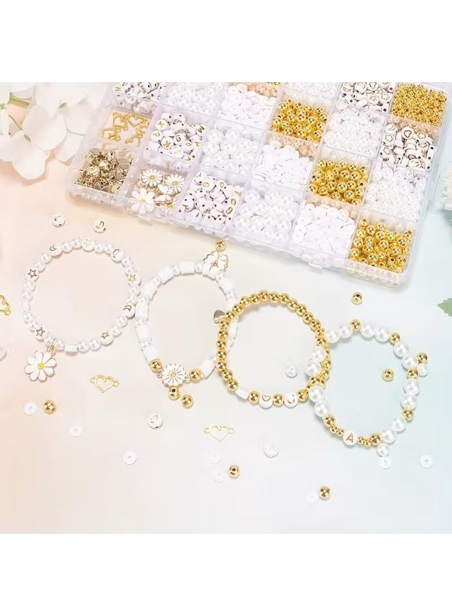 Hugifts 1400PCS DIY Beads Kit for Jewelry Making - 24 Grids for Bracelet Necklace Crafting, Handmade Charm Pendant Design, White - Image 4