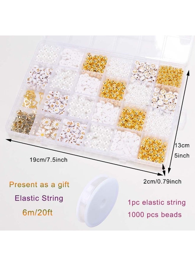 Hugifts 1400PCS DIY Beads Kit for Jewelry Making - 24 Grids for Bracelet Necklace Crafting, Handmade Charm Pendant Design, White - Image 2
