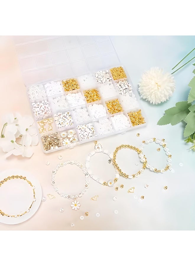 Hugifts 1400PCS DIY Beads Kit for Jewelry Making - 24 Grids for Bracelet Necklace Crafting, Handmade Charm Pendant Design, White - Image 3