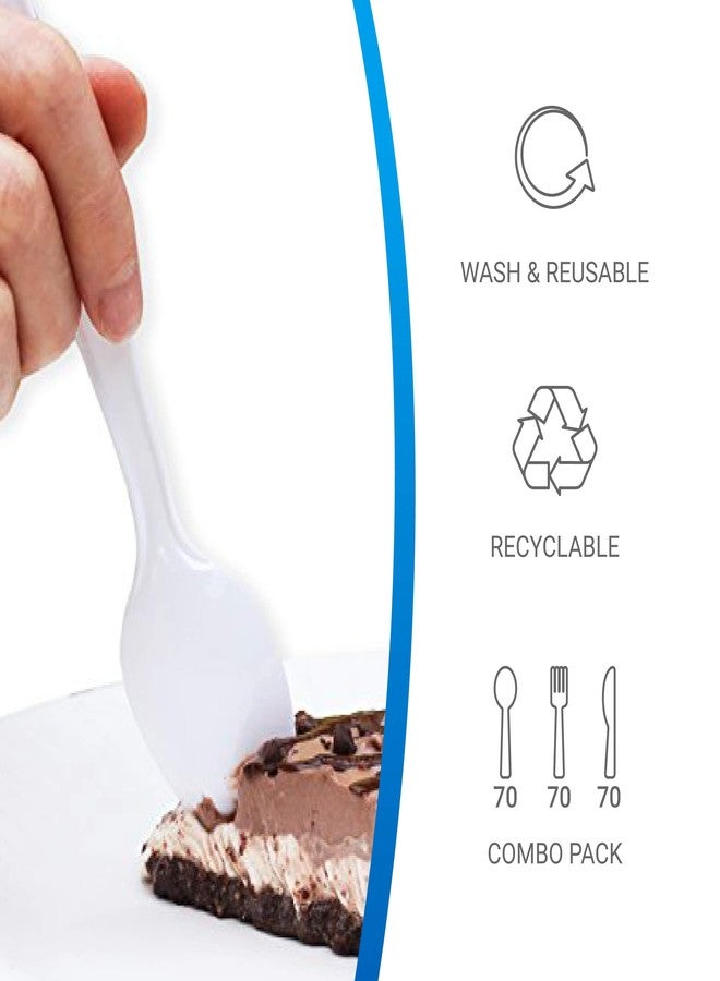 EDI [210 Piece] White Disposable Plastic Cutlery Set, Assorted - 70 Forks, 70 Knives, 70 Spoons | Extra Durable - Image 3