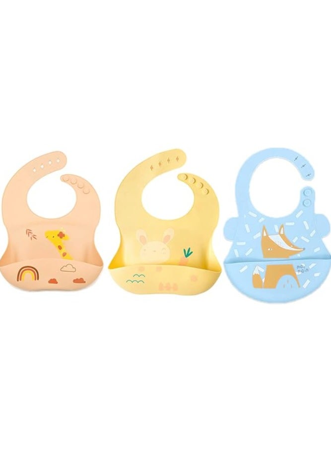 Pixie Pixie Baby Silicone Bibs Easily Clean Pack Of 3, Soft Adjustable Waterproof Toddler Silicone Bibs For Babies Girl And Boy ( Giraffe, Bunny, Fox)  - Image 1