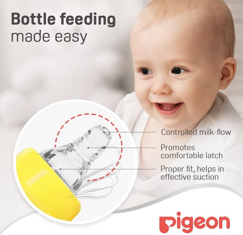 Pigeon Slim Neck Glass Bottle, White Cap, Ultra-Soft Silicone, Anti-Colic, BPA & BPS Free, 200Ml, Multicolor - Image 3