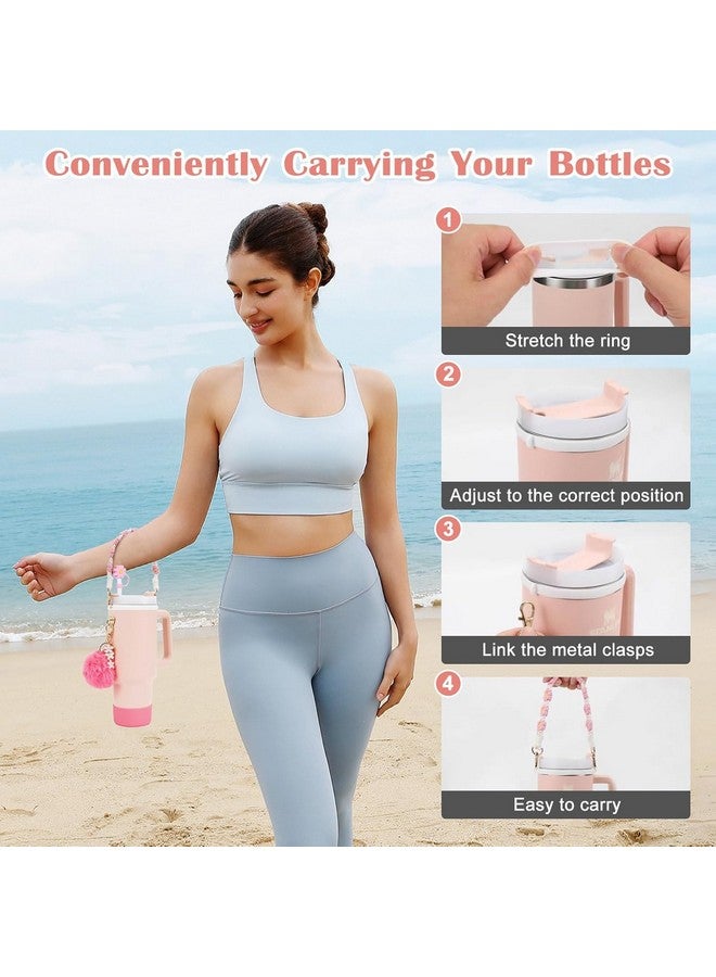 House of Quirk 7 Accessories Set Handle Strap, Silicone Cup Boot, Silicone Straw Cover, Charms for Cup 40oz & 30oz Tumbler (Pink, Tumbler Not Included) - Image 2