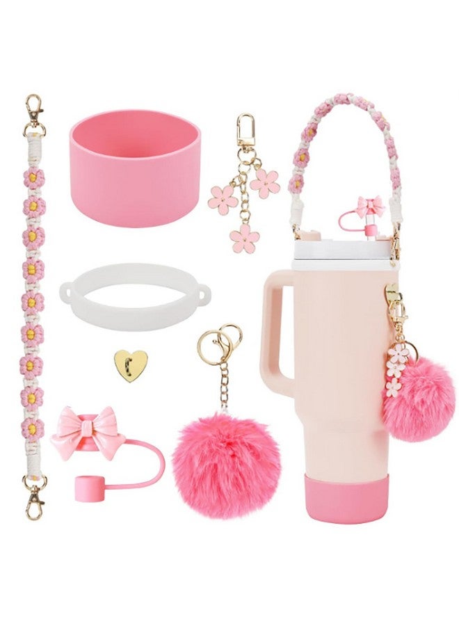 House of Quirk 7 Accessories Set Handle Strap, Silicone Cup Boot, Silicone Straw Cover, Charms for Cup 40oz & 30oz Tumbler (Pink, Tumbler Not Included) - Image 1