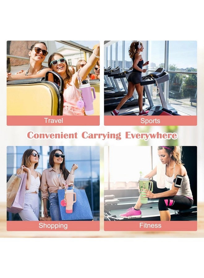 House of Quirk 7 Accessories Set Handle Strap, Silicone Cup Boot, Silicone Straw Cover, Charms for Cup 40oz & 30oz Tumbler (Pink, Tumbler Not Included) - Image 4