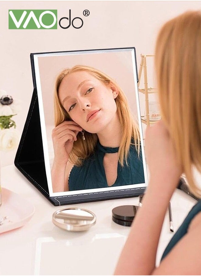 VAOdo Protable PU Leather Mirror, Folding Desktop Makeup Mirror with Adjustable Stand, Rectangular Ultrathin Vanity Mirrorfor Personal Use, for Travel, Camping, Home 27*20CM  - Image 1