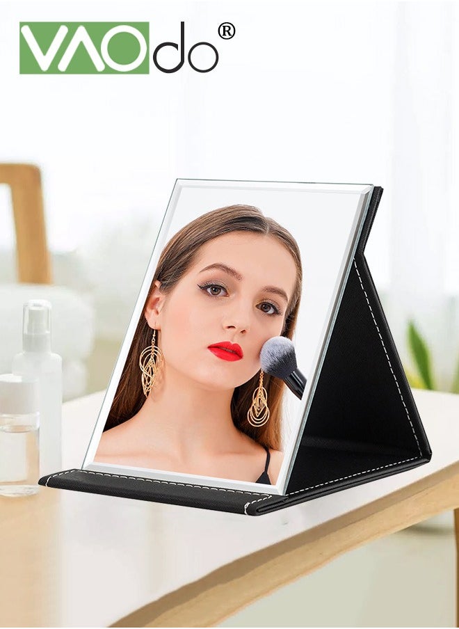 VAOdo Protable PU Leather Mirror, Folding Desktop Makeup Mirror with Adjustable Stand, Rectangular Ultrathin Vanity Mirrorfor Personal Use, for Travel, Camping, Home 27*20CM  - Image 3