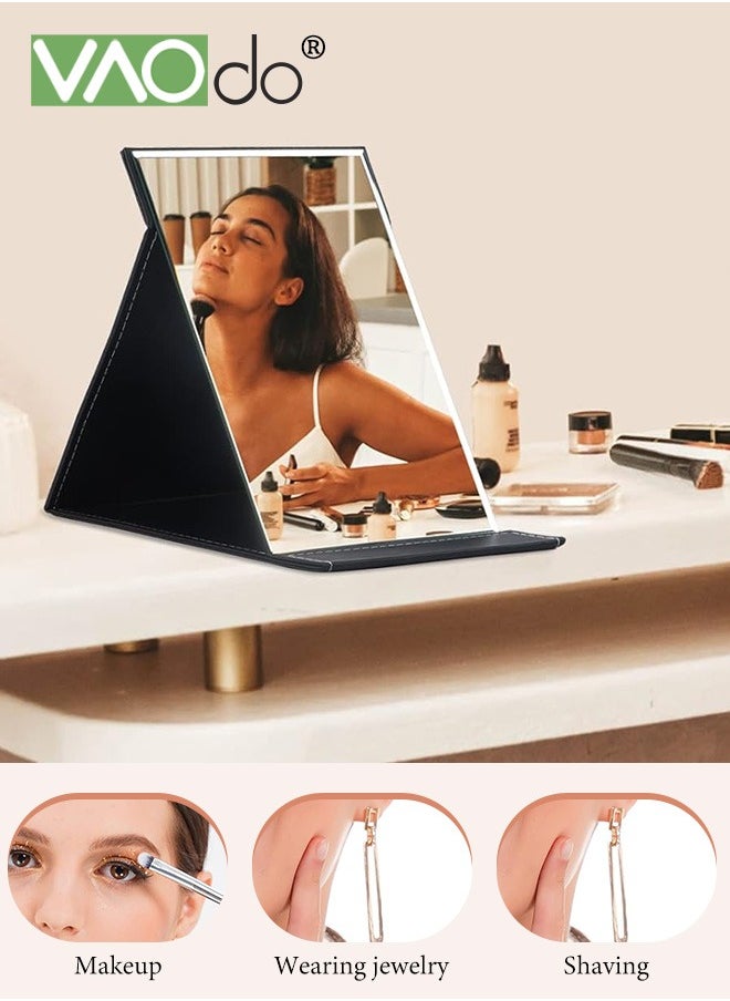VAOdo Protable PU Leather Mirror, Folding Desktop Makeup Mirror with Adjustable Stand, Rectangular Ultrathin Vanity Mirrorfor Personal Use, for Travel, Camping, Home 27*20CM  - Image 2