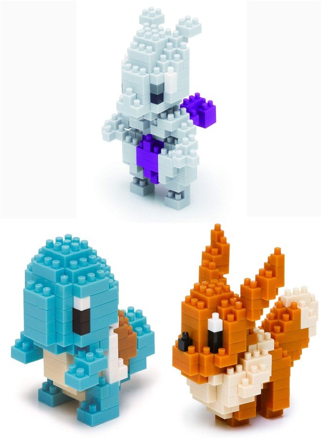 Nanoblock - 3 Sets Bundle - Squirtle (Zenigame), Mewtwo and Eevee (Eievui) - Adjustable Pokemon Characters (Japan Import) - Image 1