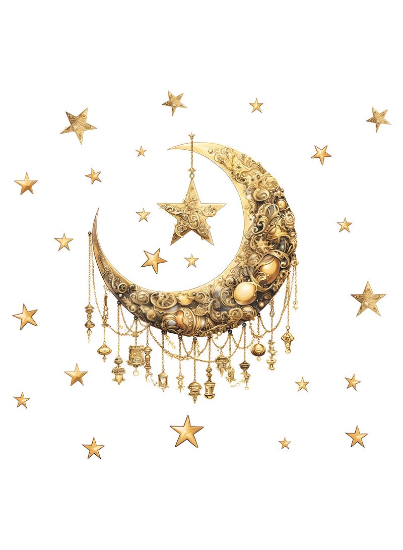 EYSOO Ramadan Wallpapers Ramadan Kareem Wall Stickers Eid Mubarak Wall Decor Stickers Moon Star Lantern Wall Decals for Living Room Bedroom Decoration (Received 40cm*60cm) - Image 1