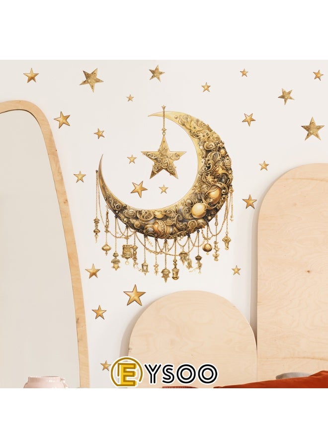 EYSOO Ramadan Wallpapers Ramadan Kareem Wall Stickers Eid Mubarak Wall Decor Stickers Moon Star Lantern Wall Decals for Living Room Bedroom Decoration (Received 40cm*60cm) - Image 4