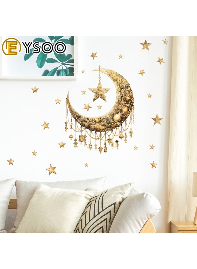 EYSOO Ramadan Wallpapers Ramadan Kareem Wall Stickers Eid Mubarak Wall Decor Stickers Moon Star Lantern Wall Decals for Living Room Bedroom Decoration (Received 40cm*60cm) - Image 3