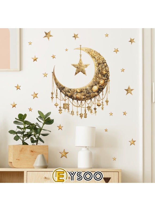 EYSOO Ramadan Wallpapers Ramadan Kareem Wall Stickers Eid Mubarak Wall Decor Stickers Moon Star Lantern Wall Decals for Living Room Bedroom Decoration (Received 40cm*60cm) - Image 2
