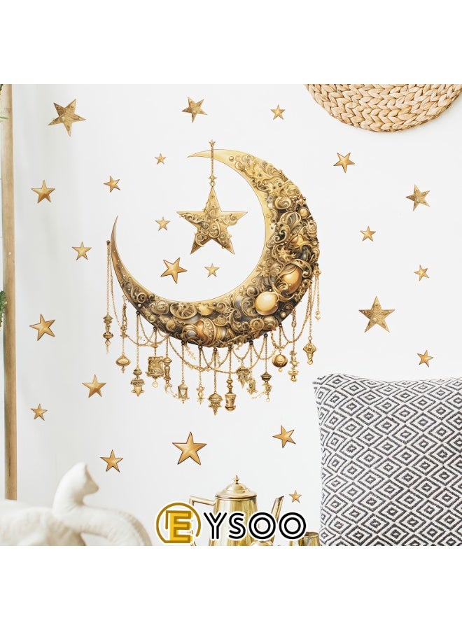 EYSOO Ramadan Wallpapers Ramadan Kareem Wall Stickers Eid Mubarak Wall Decor Stickers Moon Star Lantern Wall Decals for Living Room Bedroom Decoration (Received 40cm*60cm) - Image 5