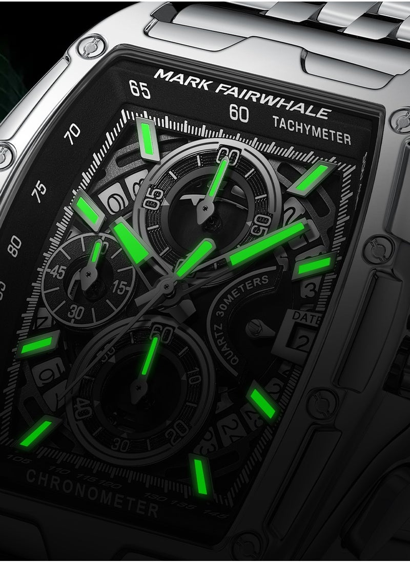 Mark Fairwhale Men's Watches Quartz Luxury Waterproof Metallic Silver Strap Watches Sports Watches Men's Waterproof Watches Men's Automatic Watch Chronograph  - Image 4