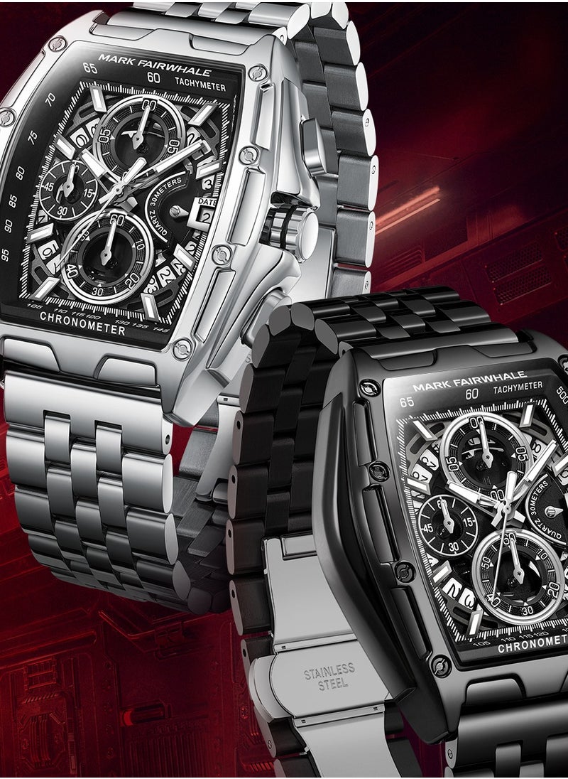 Mark Fairwhale Men's Watches Quartz Luxury Waterproof Metallic Silver Strap Watches Sports Watches Men's Waterproof Watches Men's Automatic Watch Chronograph  - Image 3