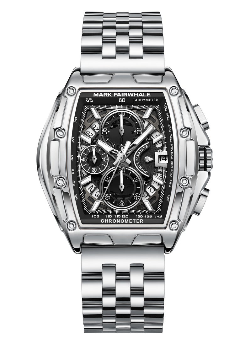Mark Fairwhale Men's Watches Quartz Luxury Waterproof Metallic Silver Strap Watches Sports Watches Men's Waterproof Watches Men's Automatic Watch Chronograph  - Image 1