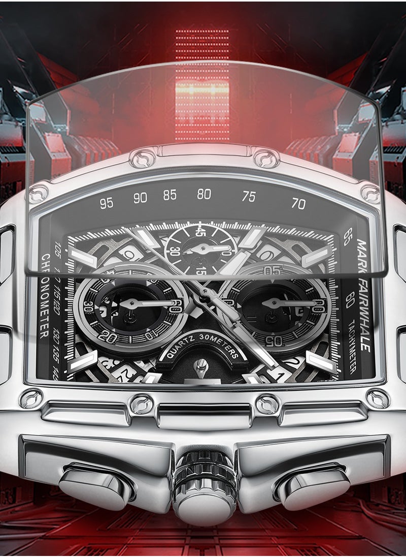 Mark Fairwhale Men's Watches Quartz Luxury Waterproof Metallic Silver Strap Watches Sports Watches Men's Waterproof Watches Men's Automatic Watch Chronograph  - Image 2