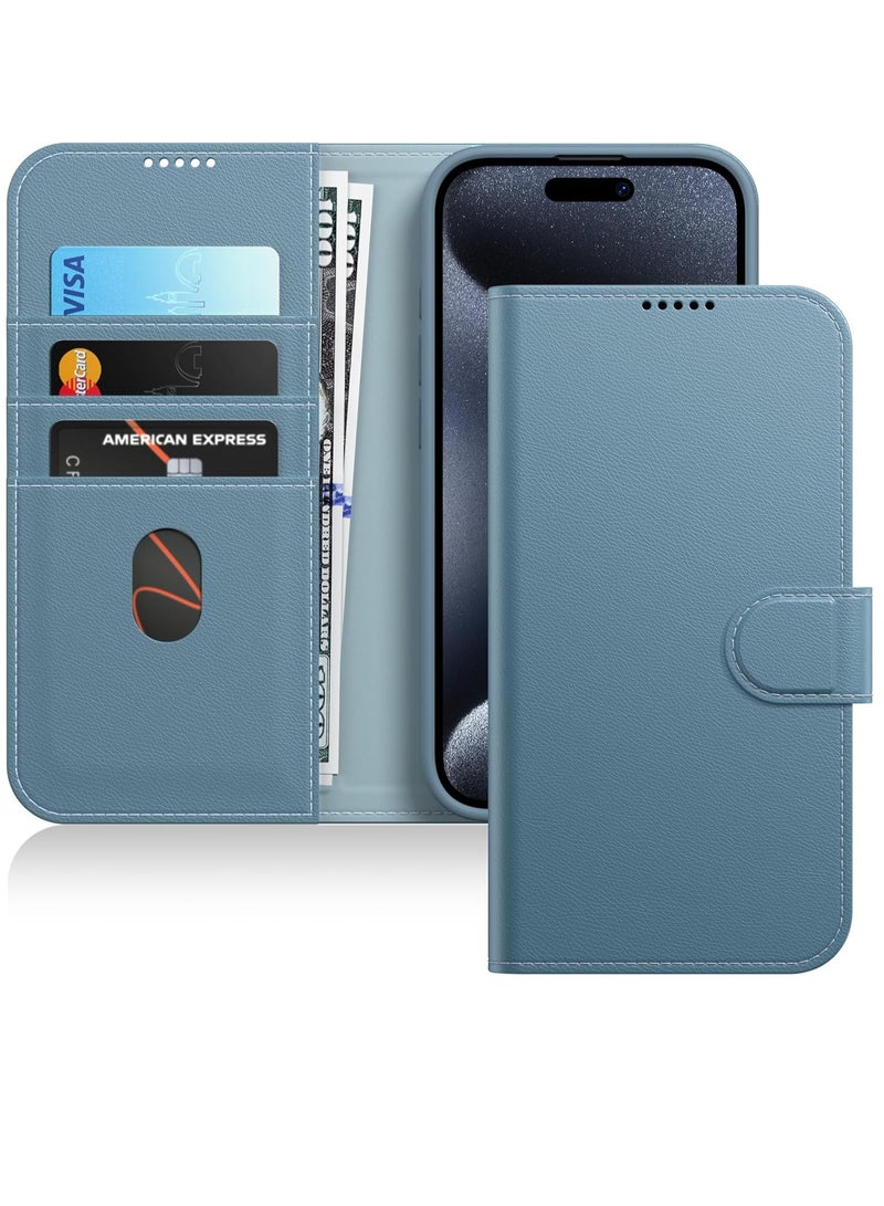 جي تيك حافظة محفظة لهاتف iPhone 15 Pro مقاس 6.1 بوصة، غطاء قلاب مغناطيسي من جلد البولي يوريثان مقاوم للصدمات مع ميزة حامل البطاقة وحماية كاملة للكاميرا، تيتانيوم أزرق - Image 1