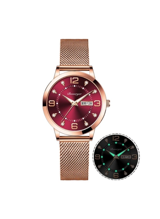 BONARGER Women's Premium Waterproof Luminous Quartz Watch with a Mesh Strap - Image 1