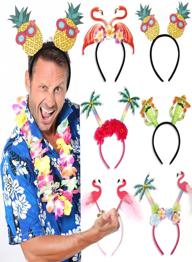 HIPIHOM 6Pcs Hawaiian Party Headbands Tropical Head Boppers Flamingo Palm Tree Pineapple Luau Party Headbands Decorations - Image 4