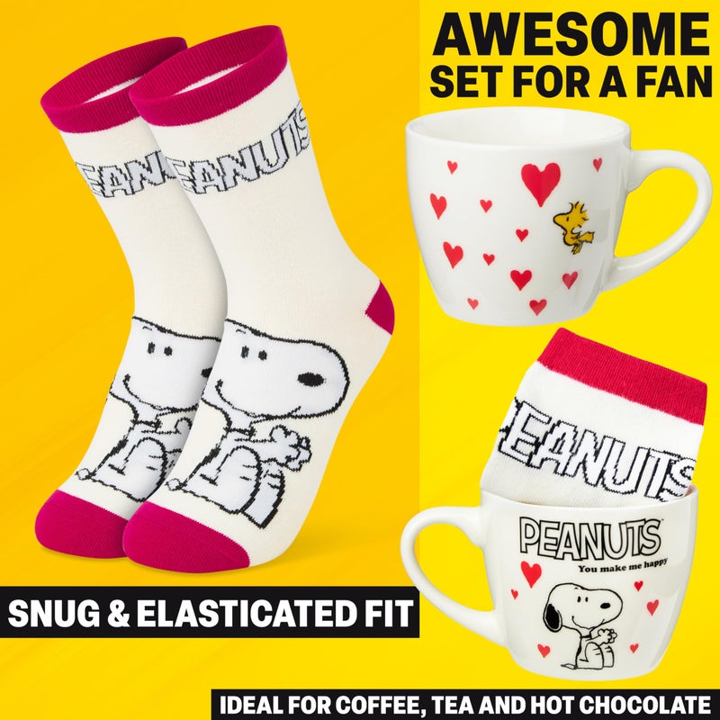 Get Trend Peanuts Snoopy Coffee Mug and Socks Set, 11.5 oz Ceramic Cup with Soft Crew Socks, Woodstock, Gifts for Women (Pink Snoopy) - Image 4