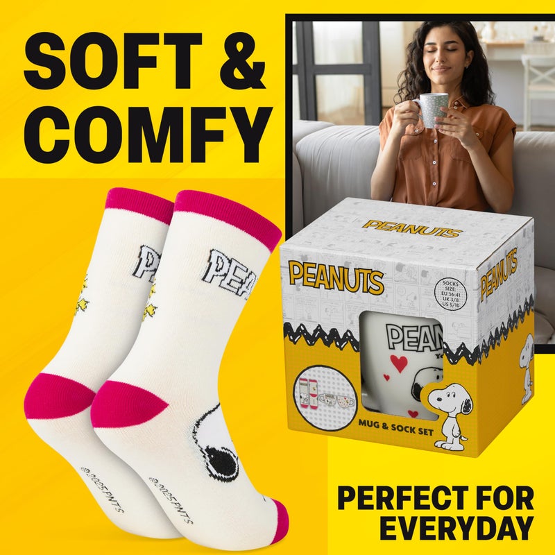 Get Trend Peanuts Snoopy Coffee Mug and Socks Set, 11.5 oz Ceramic Cup with Soft Crew Socks, Woodstock, Gifts for Women (Pink Snoopy) - Image 3