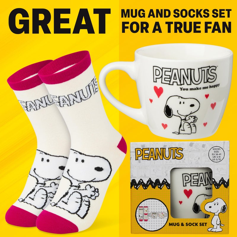 Get Trend Peanuts Snoopy Coffee Mug and Socks Set, 11.5 oz Ceramic Cup with Soft Crew Socks, Woodstock, Gifts for Women (Pink Snoopy) - Image 2