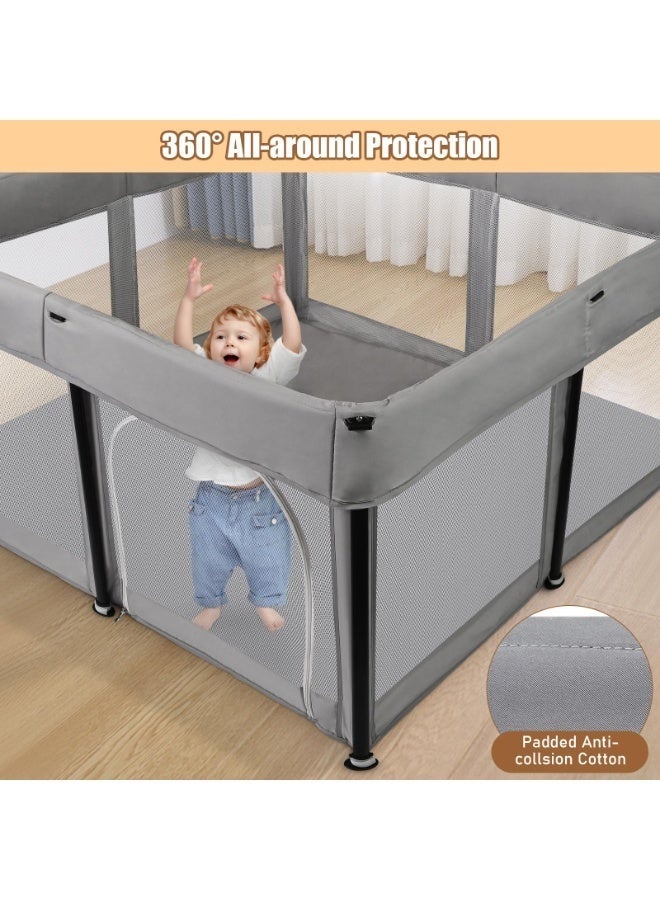 والالا حظيرة لعب قابلة للطي للأطفال، ساحة لعب للأطفال الرضع والأطفال الصغار، سياج أمان محمول للأطفال خفيف الوزن، لا يحتاج إلى تركيب، حظيرة لعب داخلية وخارجية مع حقيبة حمل وسجادة، مع كرات المحيط*20، 127*127*66 سم رمادي - Image 4