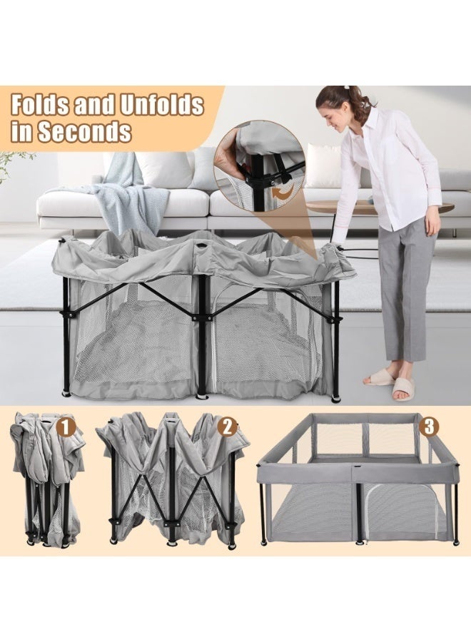 والالا حظيرة لعب قابلة للطي للأطفال، ساحة لعب للأطفال الرضع والأطفال الصغار، سياج أمان محمول للأطفال خفيف الوزن، لا يحتاج إلى تركيب، حظيرة لعب داخلية وخارجية مع حقيبة حمل وسجادة، مع كرات المحيط*20، 127*127*66 سم رمادي - Image 2