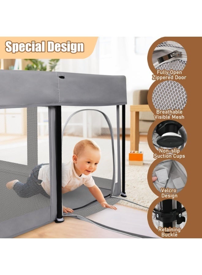والالا حظيرة لعب قابلة للطي للأطفال، ساحة لعب للأطفال الرضع والأطفال الصغار، سياج أمان محمول للأطفال خفيف الوزن، لا يحتاج إلى تركيب، حظيرة لعب داخلية وخارجية مع حقيبة حمل وسجادة، مع كرات المحيط*20، 127*127*66 سم رمادي - Image 3