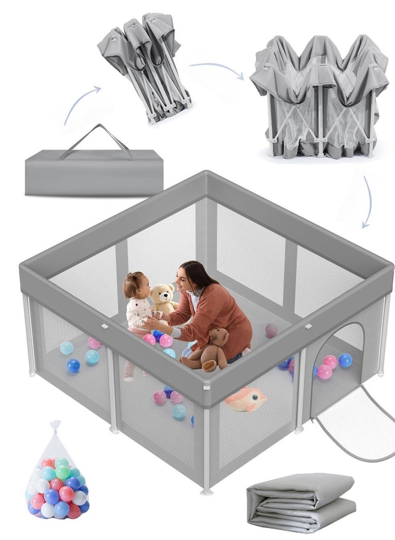 والالا حظيرة لعب قابلة للطي للأطفال، ساحة لعب للأطفال الرضع والأطفال الصغار، سياج أمان محمول للأطفال خفيف الوزن، لا يحتاج إلى تركيب، حظيرة لعب داخلية وخارجية مع حقيبة حمل وسجادة، مع كرات المحيط*20، 127*127*66 سم رمادي - Image 1