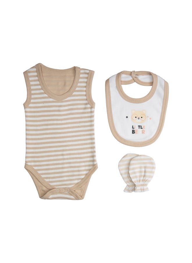 Babies Basic 7 Piece Unisex 100% Cotton Set Include Bib, Socks, Mitten, Cap, Romper, Top And Bottom Set, Brown  - Image 4
