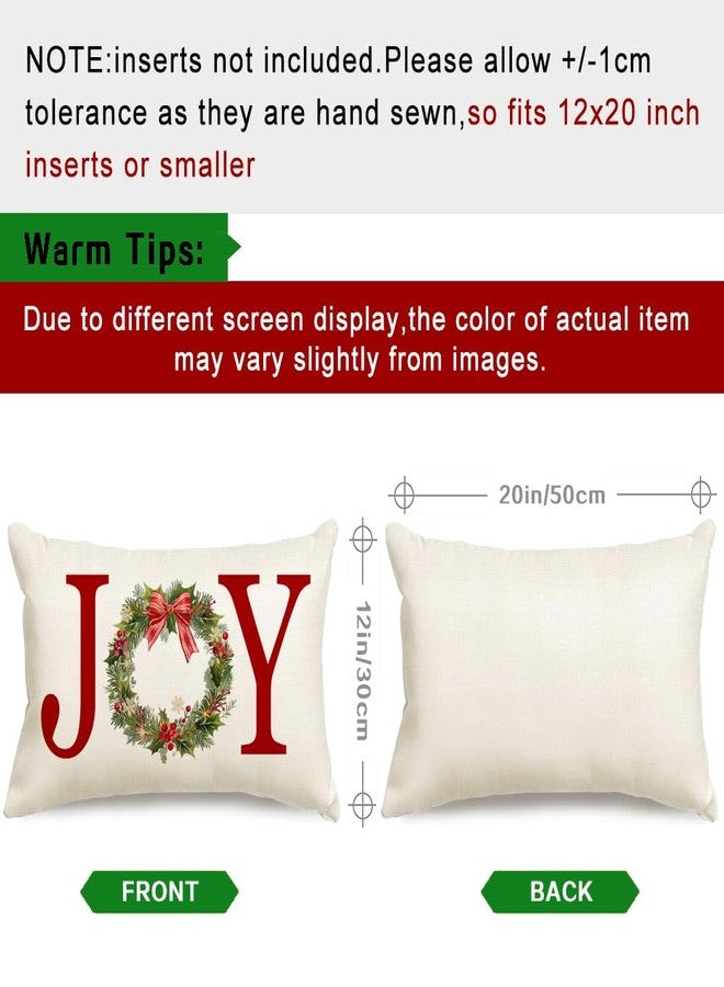 RABUSOFA Christmas Pillow Covers 12x20 Inch,Joy Christmas Decorations Pillows Decorative Throw Pillow Cases,Wreath Xmas Lumbar Cushion Covers for Winter Holiday Couch Green - Image 4
