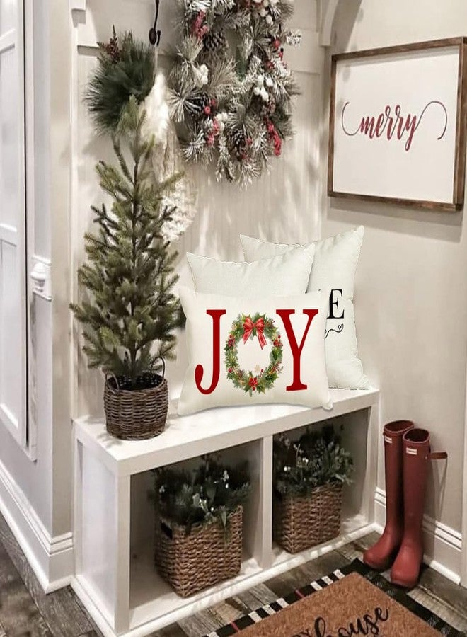 RABUSOFA Christmas Pillow Covers 12x20 Inch,Joy Christmas Decorations Pillows Decorative Throw Pillow Cases,Wreath Xmas Lumbar Cushion Covers for Winter Holiday Couch Green - Image 3