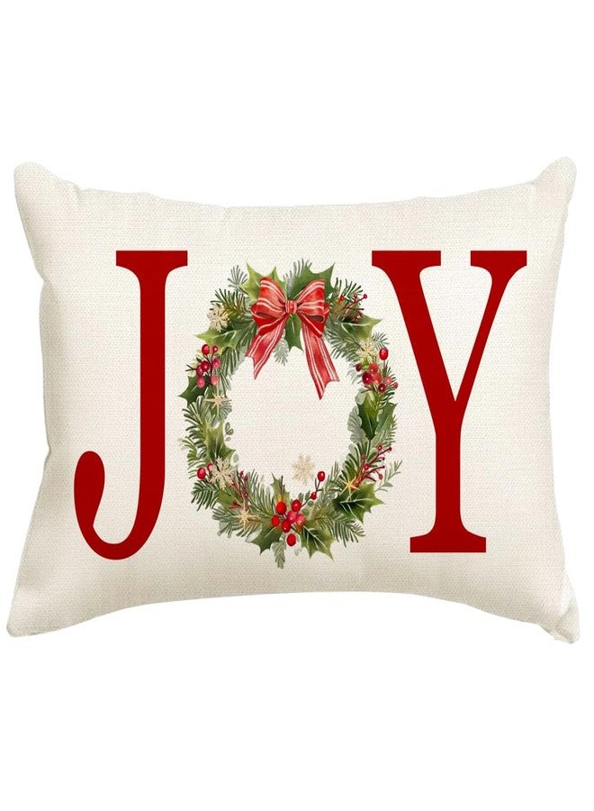 RABUSOFA Christmas Pillow Covers 12x20 Inch,Joy Christmas Decorations Pillows Decorative Throw Pillow Cases,Wreath Xmas Lumbar Cushion Covers for Winter Holiday Couch Green - Image 1