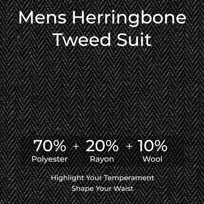 Lynerun Tweed Herringbone Suit Men 2 Piece Slim Fit Black Suits for Men Formal Double Breasted Wool Jacket Pants Set Prom Tuxedo L - Image 2
